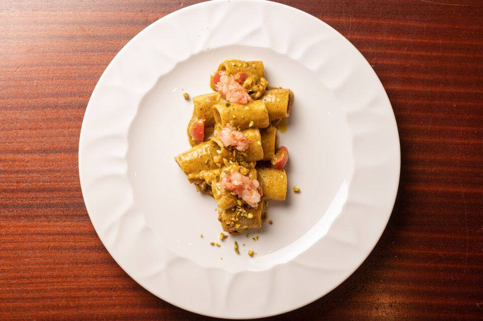 paccheri pistacchio e gamberi